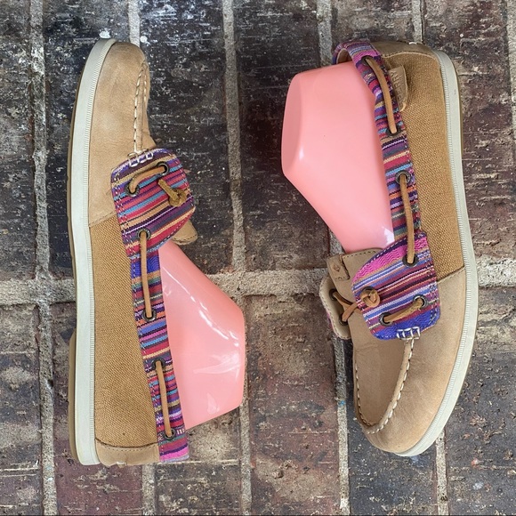 Sperry Slip On Leather Multi Color Trim Boat Shoes - Picture 2 of 8